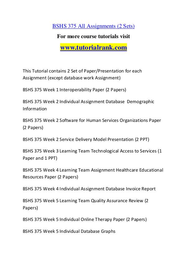 BSHS 375 Course Great Wisdom / tutorialrank.com BSHS 375 Course Great Wisdom / tutorialrank.com