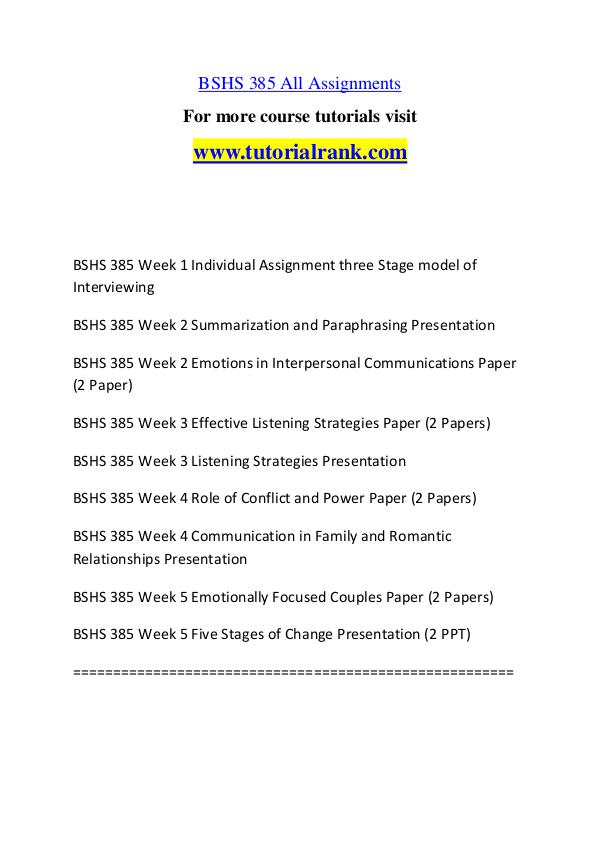 BSHS 385 Course Great Wisdom / tutorialrank.com BSHS 385 Course Great Wisdom / tutorialrank.com