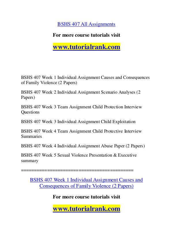 BSHS 407 Course Great Wisdom / tutorialrank.com BSHS 407 Course Great Wisdom / tutorialrank.com