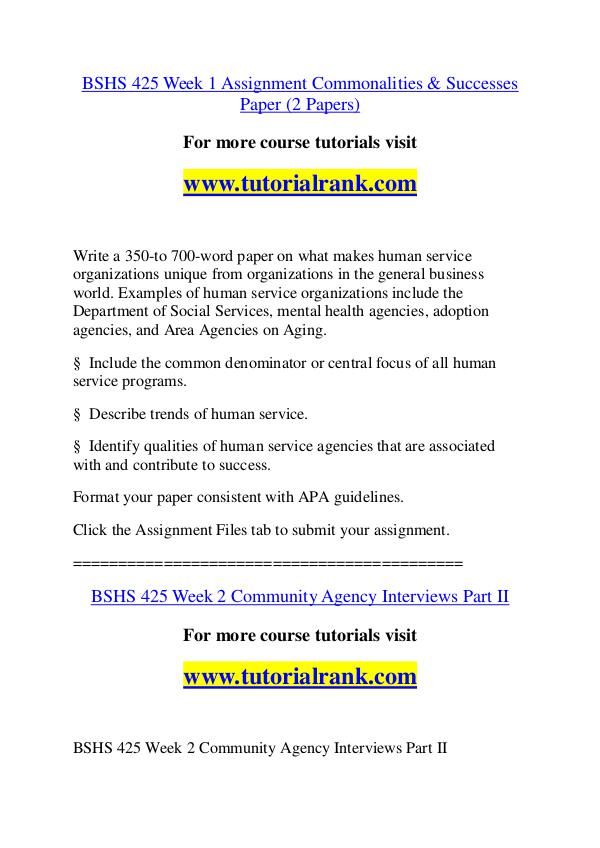 BSHS 425 Course Great Wisdom / tutorialrank.com BSHS 425 Course Great Wisdom / tutorialrank.com