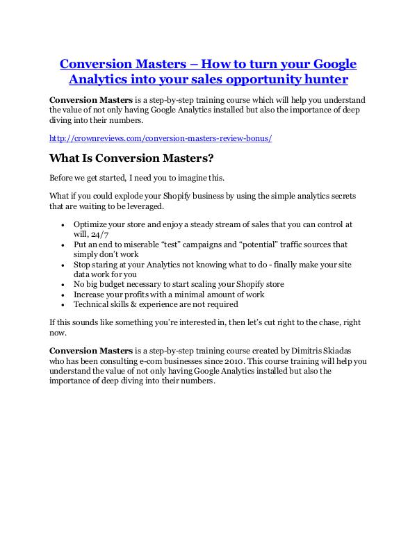 Conversion Masters Review-(Free) bonus and discoun