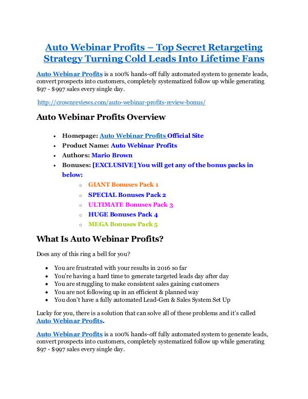 MarketingAuto Webinar Profits Review-MEGA $22,400 Bonus & 65% DISCOUNT Auto Webinar Profits review demo and premium bonus