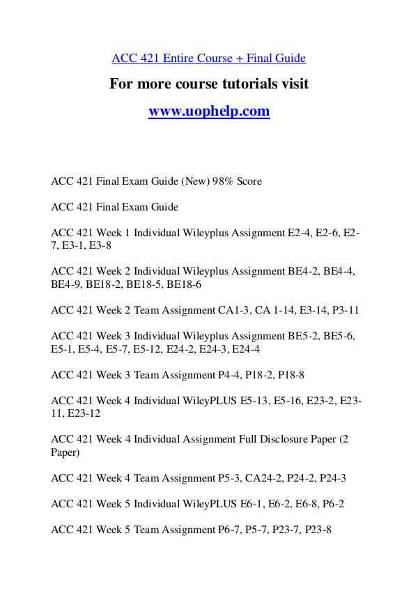 ACC 421 Experience Tradition/uophelp.com ACC 421 Experience Tradition/uophelp.com