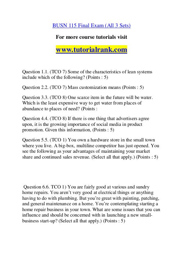 BUSN 115 Course Great Wisdom / tutorialrank.com BUSN 115 Course Great Wisdom / tutorialrank.com