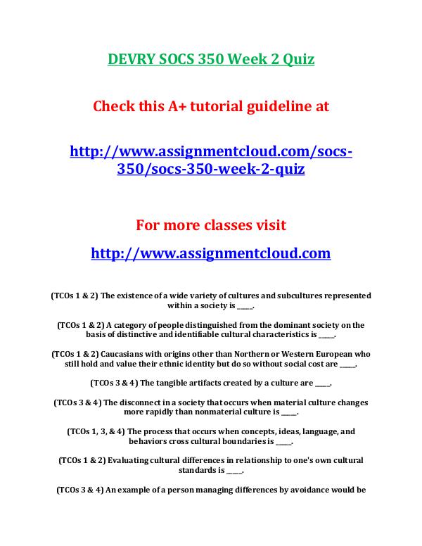 DEVRY SOCS 350 Week 2 Quiz