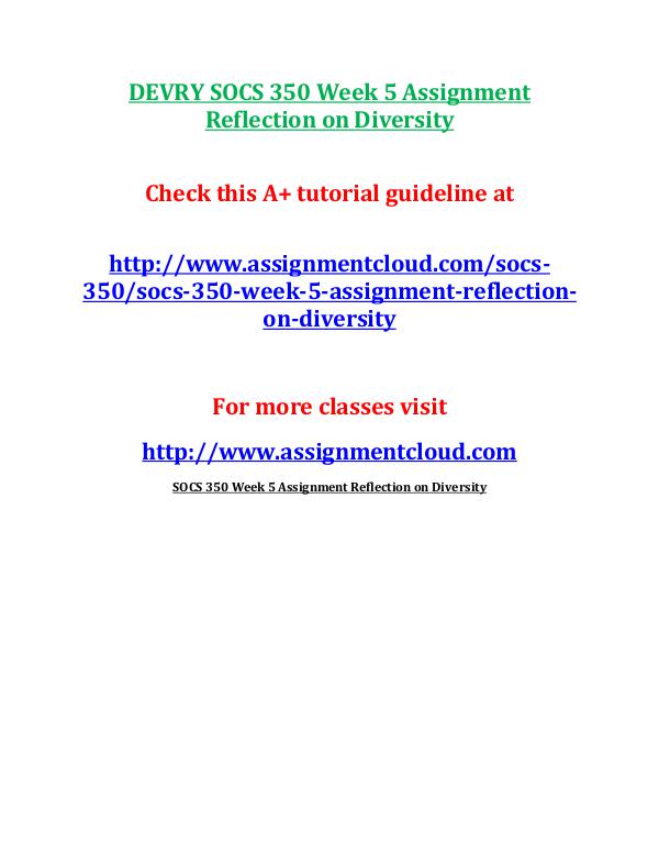 DEVRY SOCS 350 Week 5 Assignment Reflection on Div