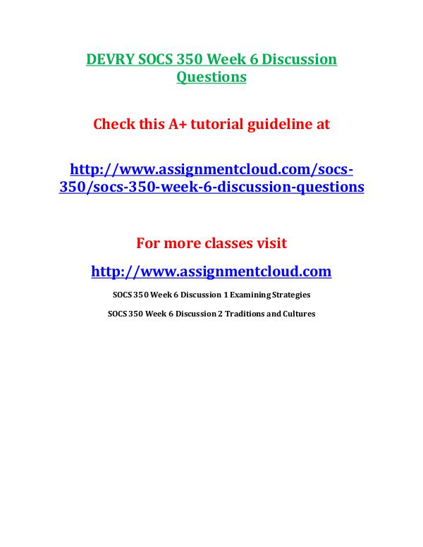 DEVRY SOCS 350 Week 6 Discussion Questions