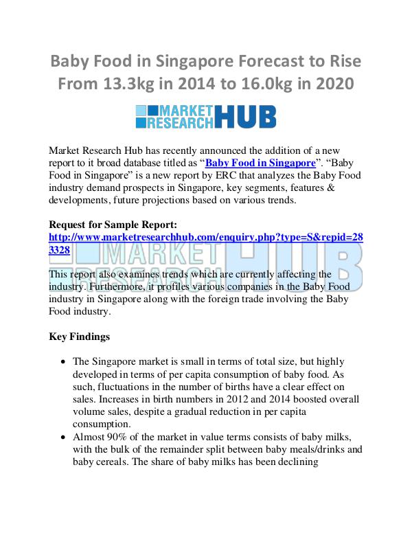 Market Research Report Baby Food in Singapore Forecast  Report