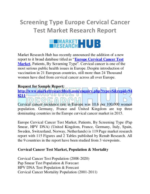 Market Research Report Screening Type Europe Cervical Cancer Test Market