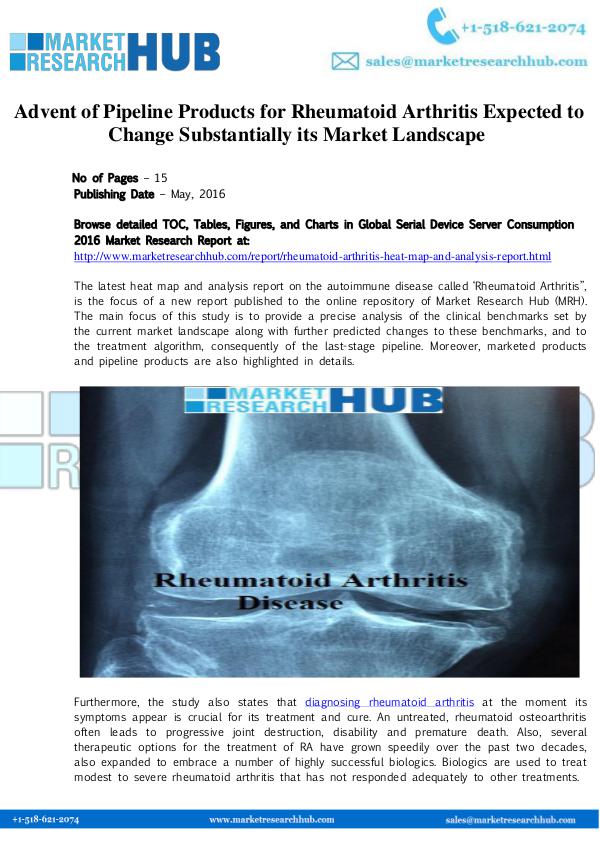 Market Research Report Advent of Pipeline Products  Rheumatoid Arthritis