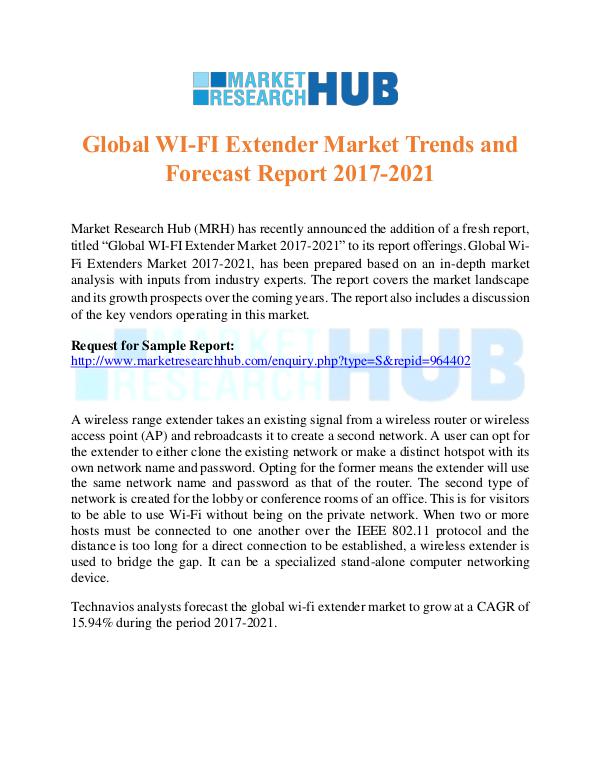 Global WI-FI Extender Market Trends Report 2017