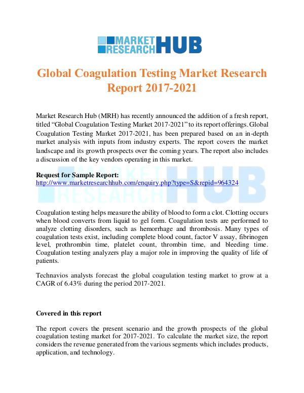 Market Research Report Global Coagulation Testing Market Research Report