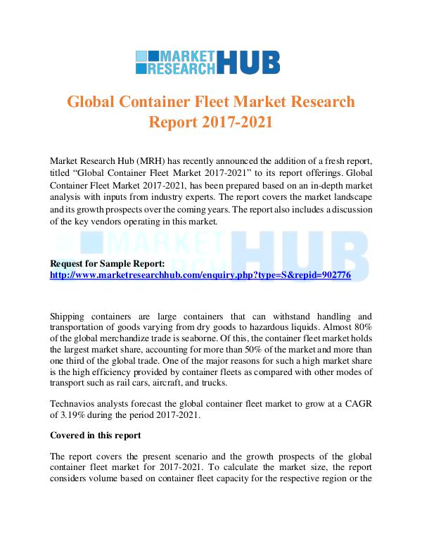 Market Research Report Global Container Fleet Market Research Report 2017