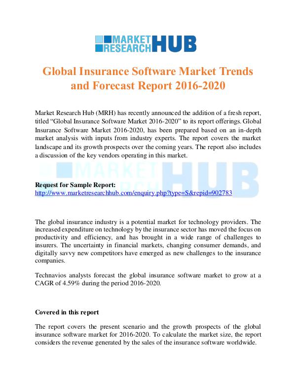 Market Research Report Global Insurance Software Market Report 2016-2020