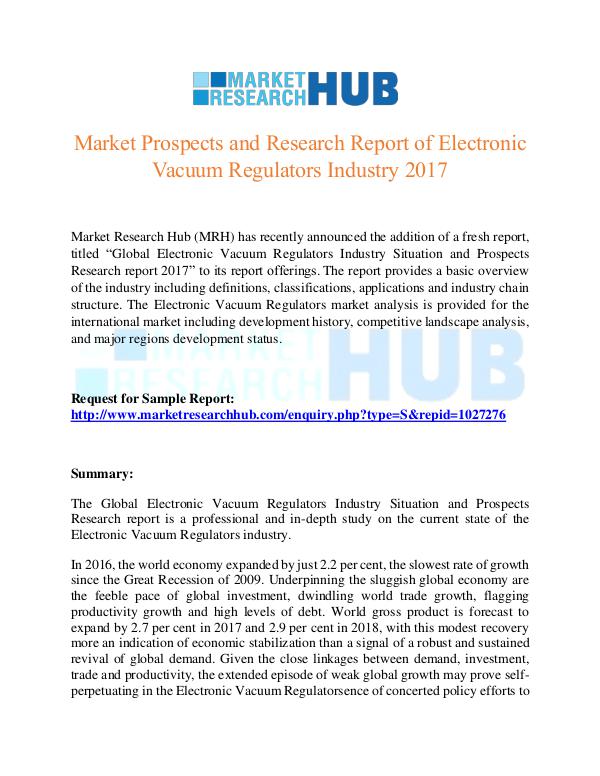 Electronic Vacuum Regulators Market Report 2017