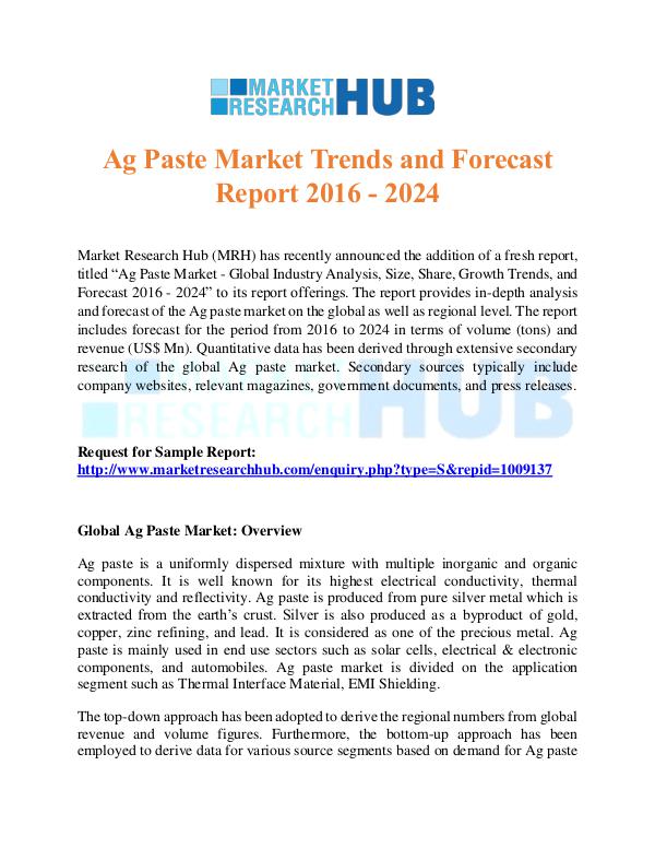 Market Research Report Ag Paste Market Trends Market Report