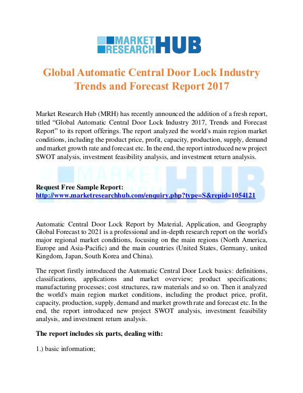 Market Research Report Global Automatic Central Door Lock Industry Report