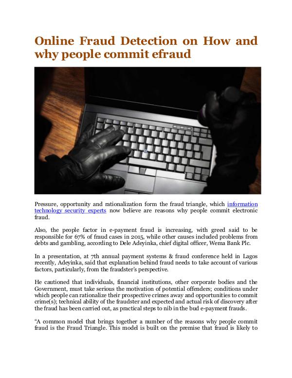 Online Fraud Detection on How and why people commit efraud How and why people commit efraud