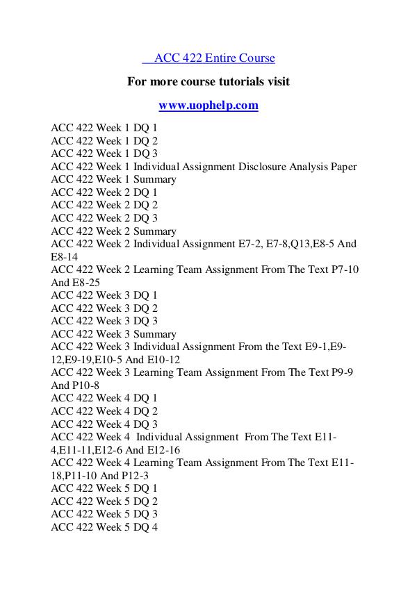 ACC 422 Expect Success/uophelp.com ACC 422 Expect Success/uophelp.com