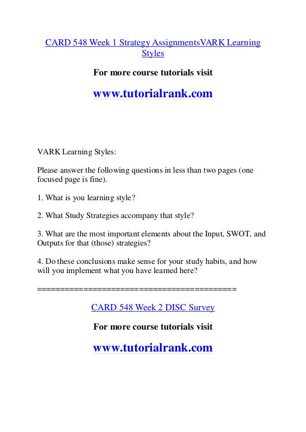 CARD 548 Course Great Wisdom / tutorialrank.com CARD 548 Course Great Wisdom / tutorialrank.com