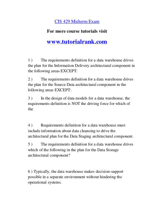 CIS 429 Course Great Wisdom / tutorialrank.com CIS 429 Course Great Wisdom / tutorialrank.com