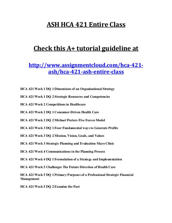 ASH HCA 421 Entire Class ASH HCA 421 Entire Class