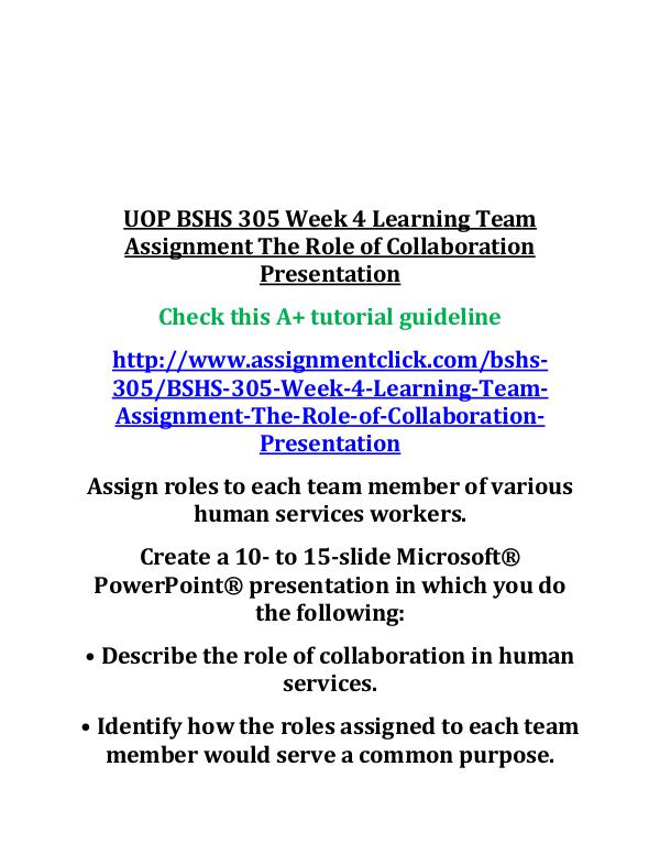 UOP BSHS 305 Week 4 Learning Team Assignment The R