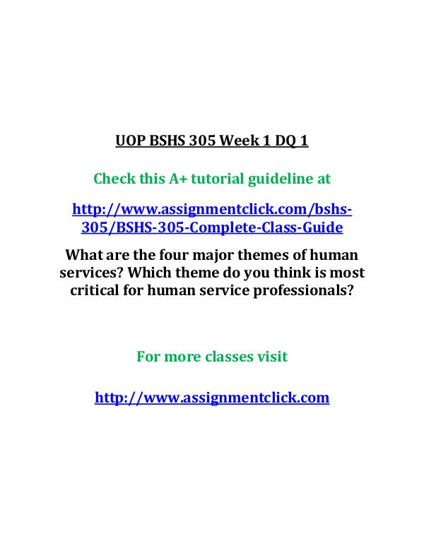 uop bshs 305 entire course UOP BSHS 305 Week 1 DQ 1