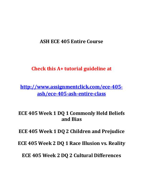 ash ece 405 entire course ASH ECE 405 Entire Course