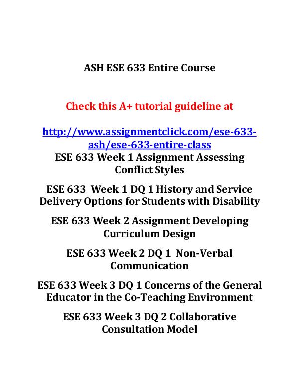 ASH ESE 633 Entire Course