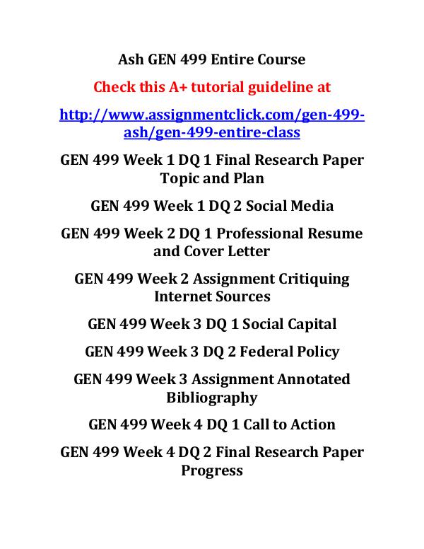 ash gen 499 entire course Ash GEN 499 Entire Course