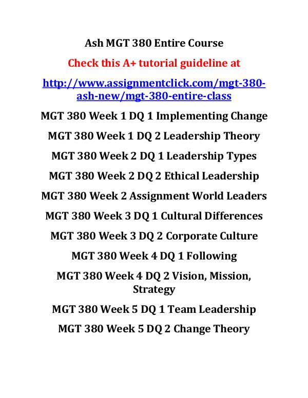 Ash MGT 380 Entire Course