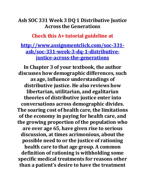 Ash SOC 331 Week 3 DQ 1 Distributive Justice Acros