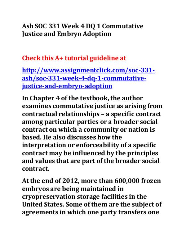 Ash SOC 331 Week 4 DQ 1 Commutative Justice and Em