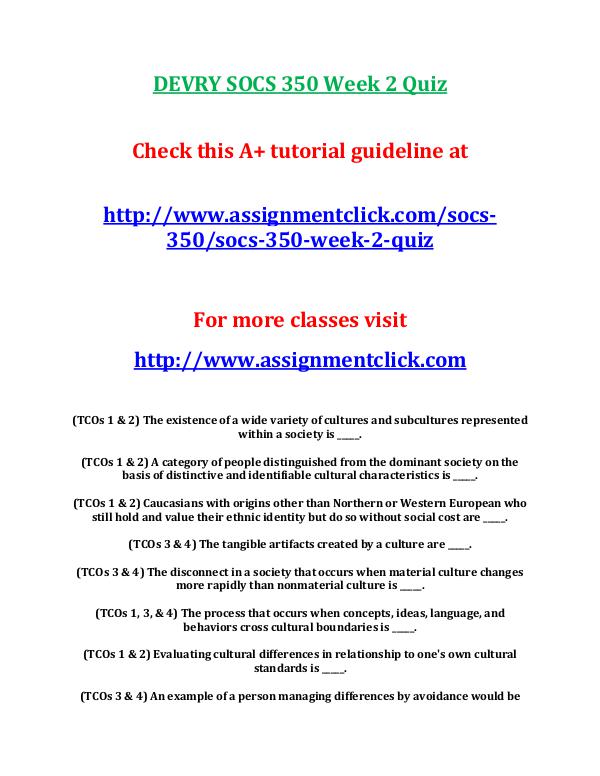 DEVRY SOCS 350 Week 2 Quiz