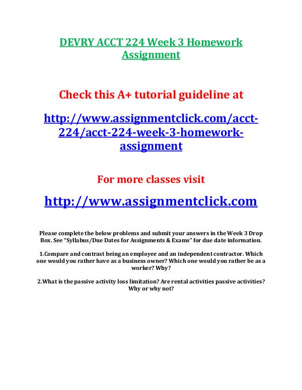 DEVRY ACCT 224 Entire CourseDEVRY ACCT 224 All Assignment DEVRY ACCT 224 Week 3 Homework Assignment