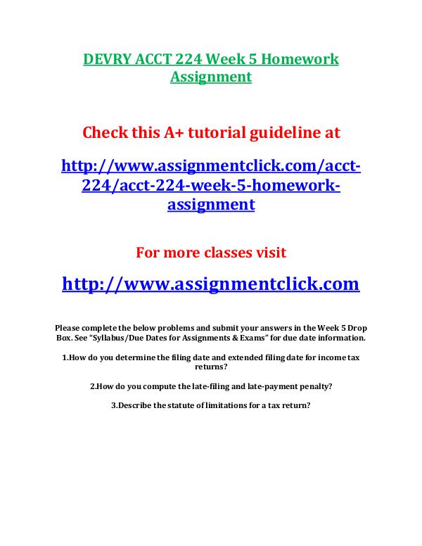 DEVRY ACCT 224 Entire CourseDEVRY ACCT 224 All Assignment DEVRY ACCT 224 Week 5 Homework Assignment