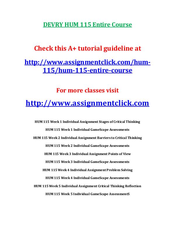 DEVRY HUM 115 Entire Course