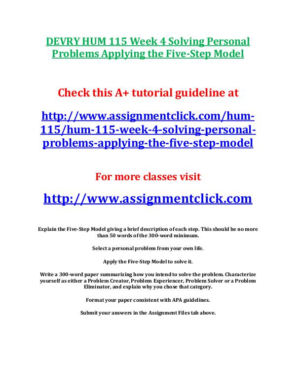 DEVRY HUM 115 Week 4 Solving Personal Problems App