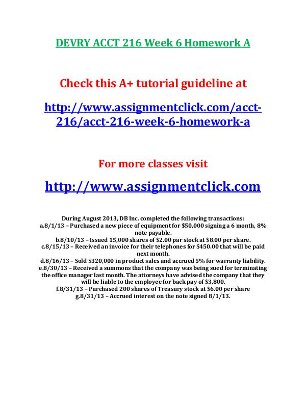 DEVRY ACCT 216 Week 6 Homework A