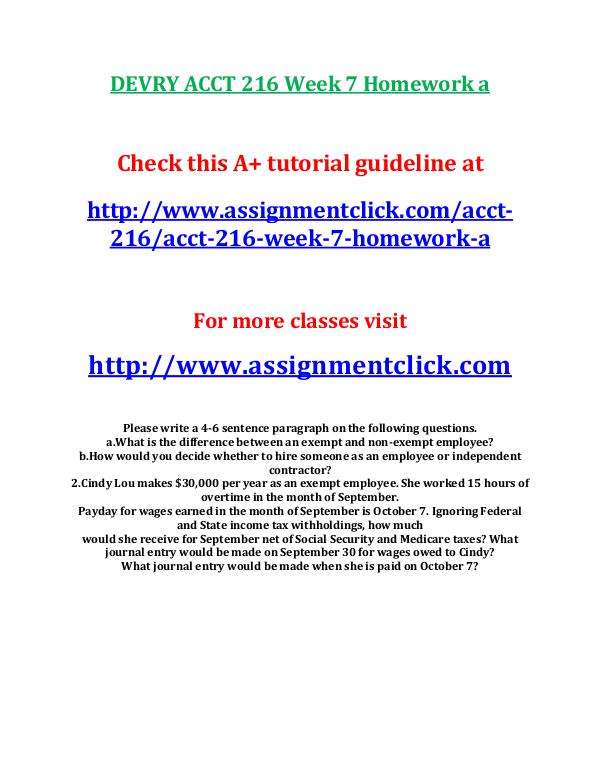 DEVRY ACCT 216 Week 7 Homework a