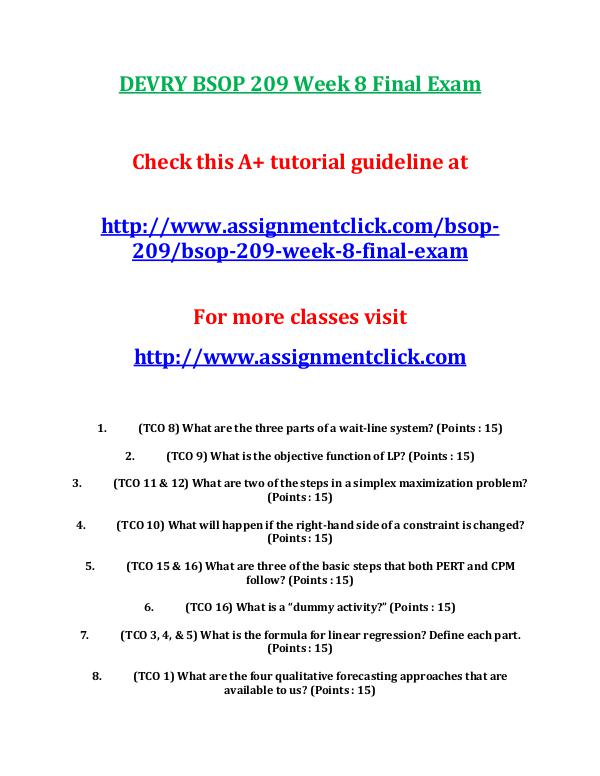 DEVRY BSOP 209 Week 8 Final Exam