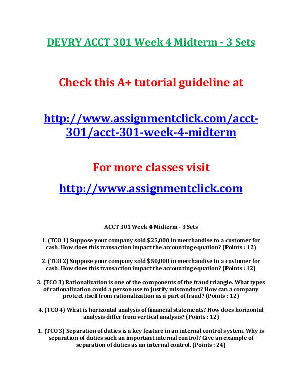 DEVRY ACCT 301 Week 4 Midterm - 3 Sets