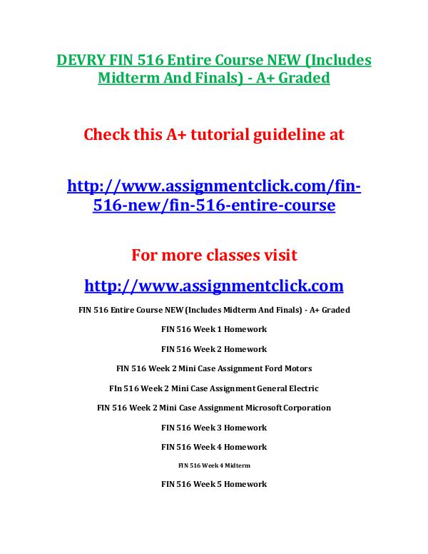 DEVRY FIN 516 Entire Course NEW DEVRY FIN 516 Entire Course NEW (Includes Midterm