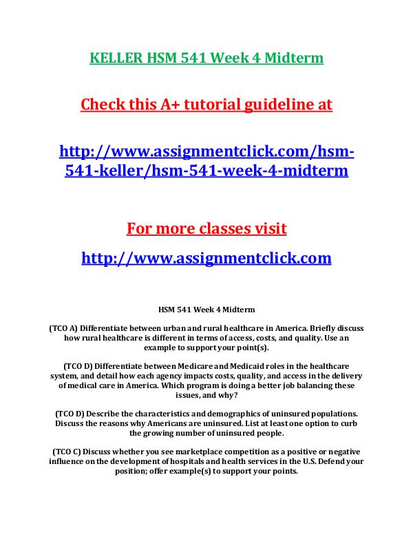 KELLER HSM 541 Entire CourseKELLER HSM 541 Entire Course With Final E KELLER HSM 541 Week 4 Midterm