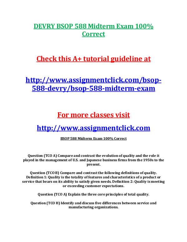 DEVRY BSOP 588 Entire Course DEVRY BSOP 588 Midterm Exam 100% Correct