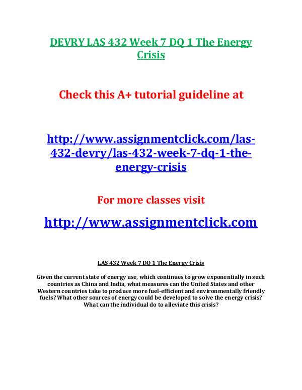 DEVRY LAS 432 Week 7 DQ 1 The Energy Crisis