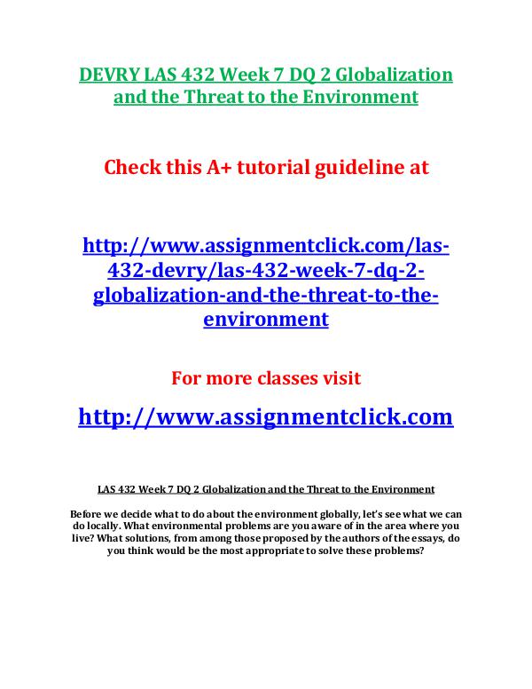 DEVRY LAS 432 Week 7 DQ 2 Globalization and the Th