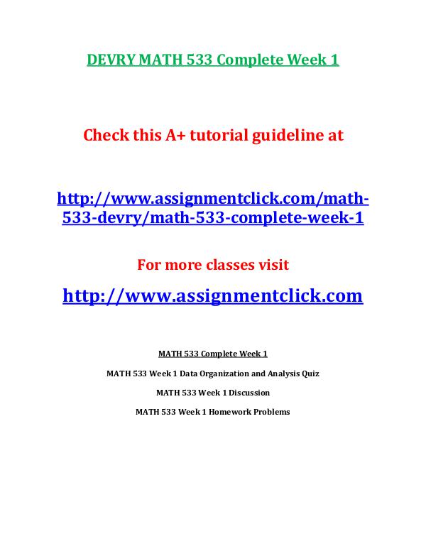 DEVRY MATH 533 Entire Course DEVRY MATH 533 Complete Week 1