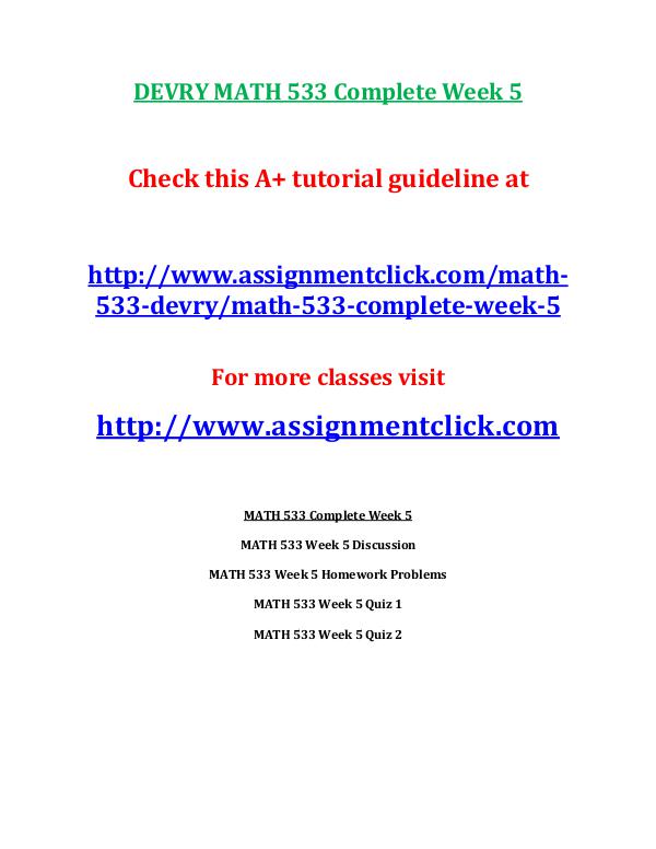 DEVRY MATH 533 Complete Week 5